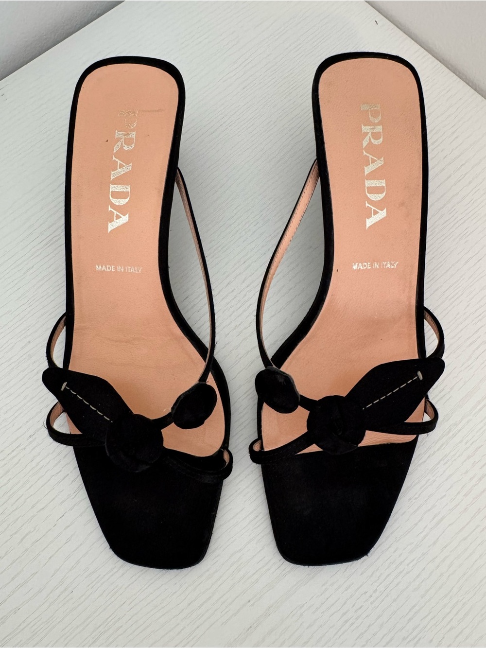 PRADA Vintage Black Silk Rosebud Flower Square Toe Sandal Kitten Heels EU 37 - Picture 10 of 10